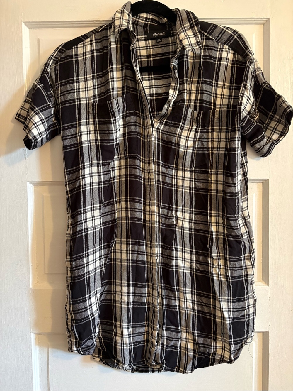 Madewell Black & White Plaid Short-Sleeve Button-Down Shirt XS